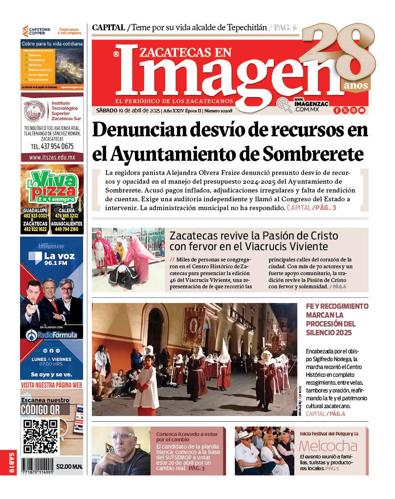 Imagen Zacatecas edición del 19 de abril de 2025