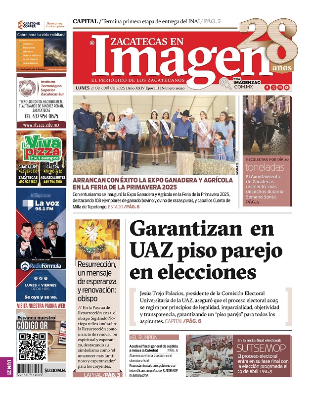 Imagen Zacatecas edición del 21 de abril de 2025