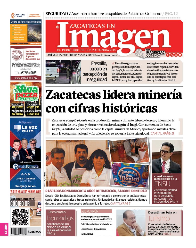 Imagen Zacatecas edición del 23 de abril de 2025