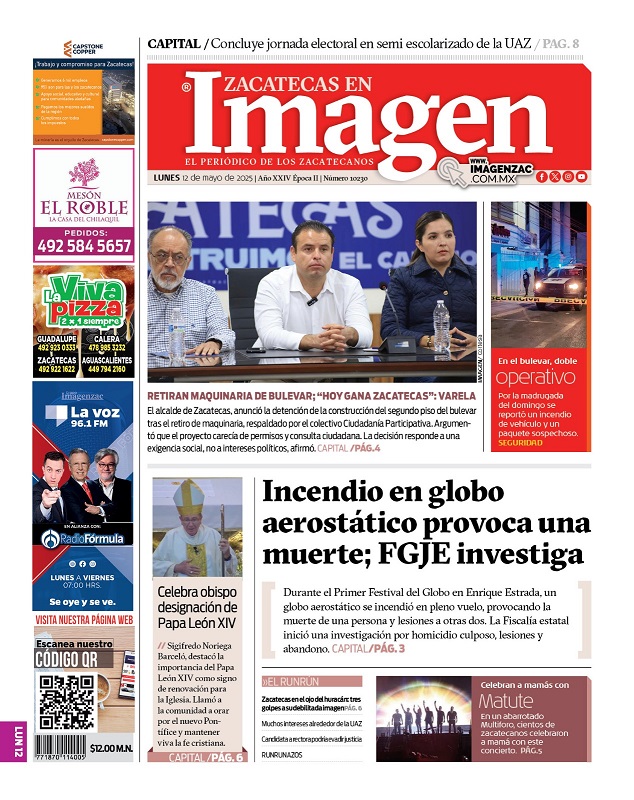 Imagen Zacatecas edición del 12 de mayo de 2025