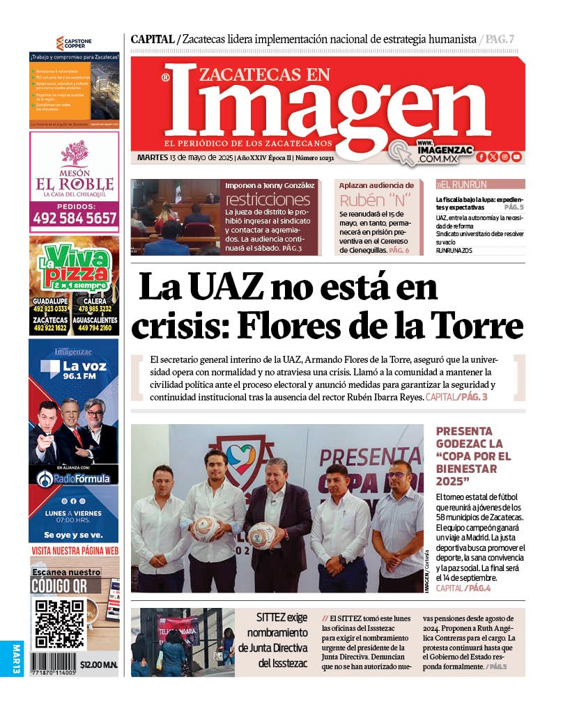 Imagen Zacatecas edición del 13 de mayo de 2025