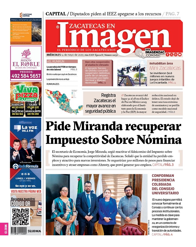 Imagen Zacatecas edición del 14 de mayo de 2025