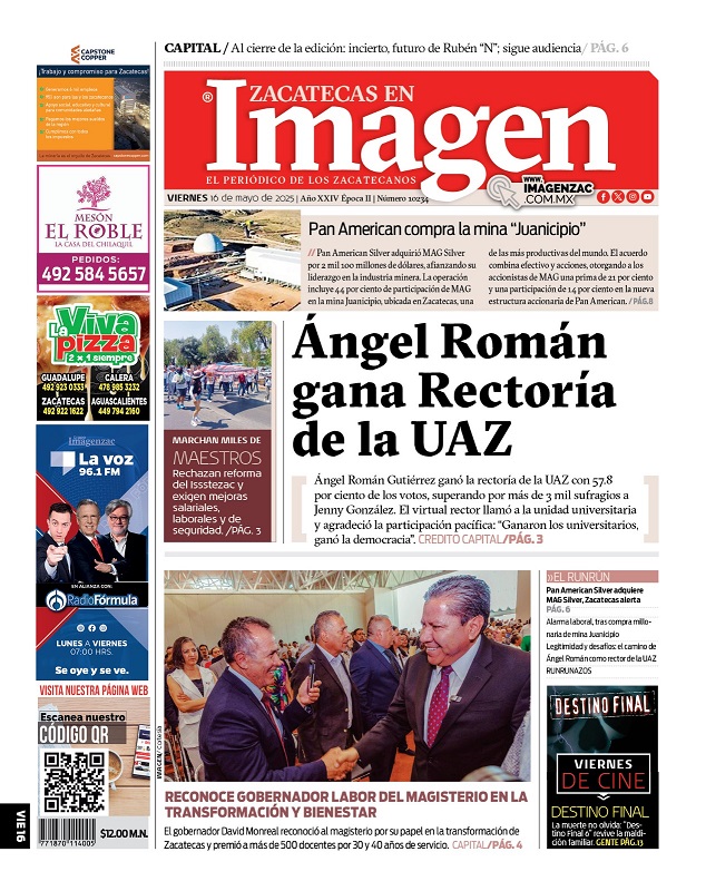 Imagen Zacatecas edición del 16 de mayo de 2025