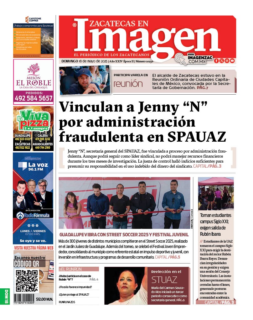Imagen Zacatecas edición del 18 de mayo de 2025