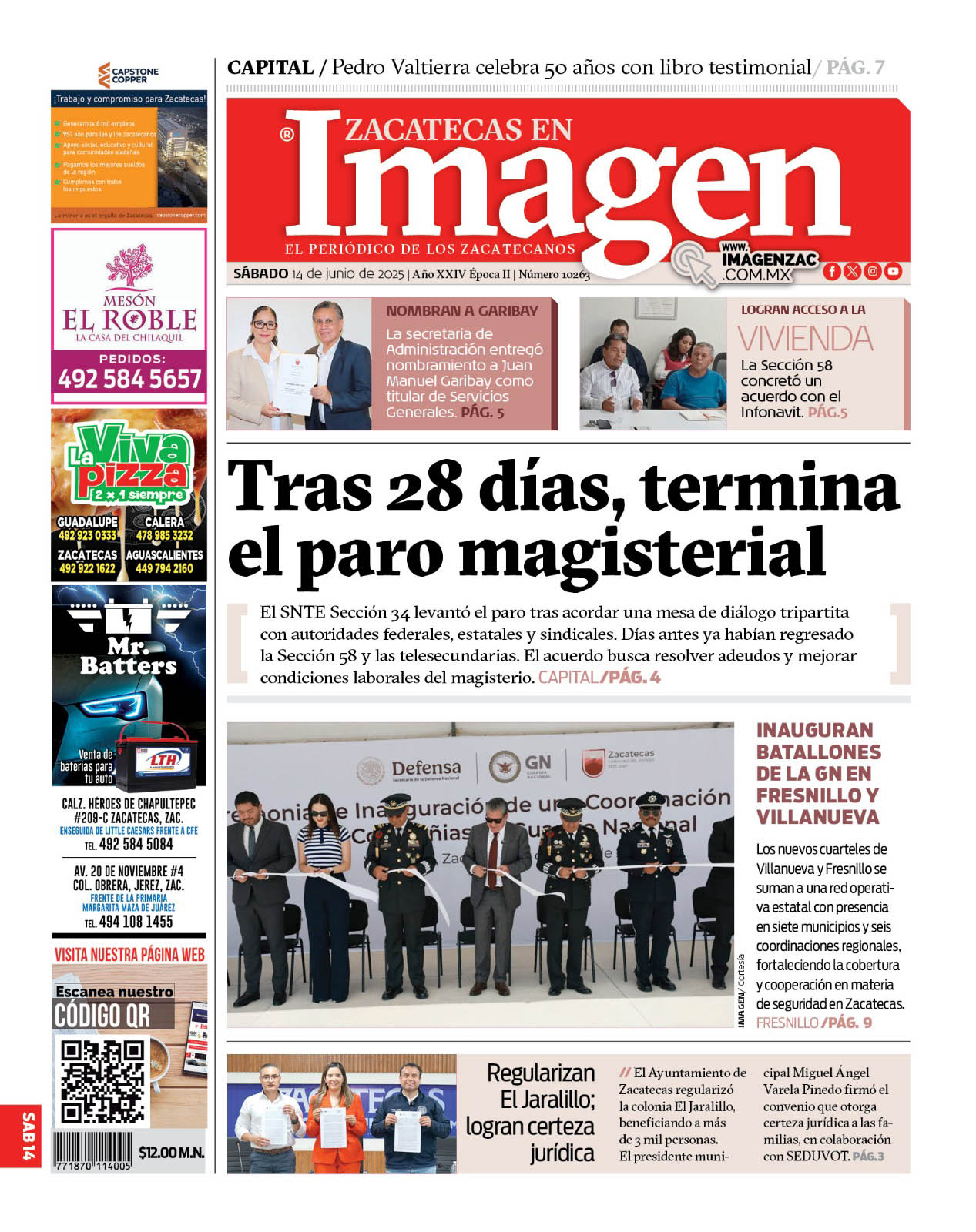 Imagen Zacatecas edición del 14 de junio de 2025