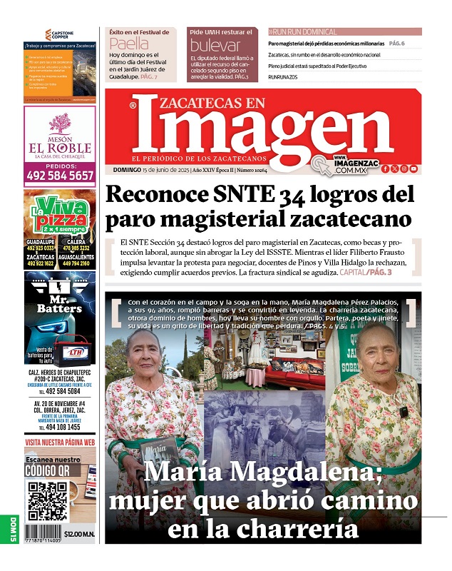 Imagen Zacatecas edición del 15 de junio de 2025