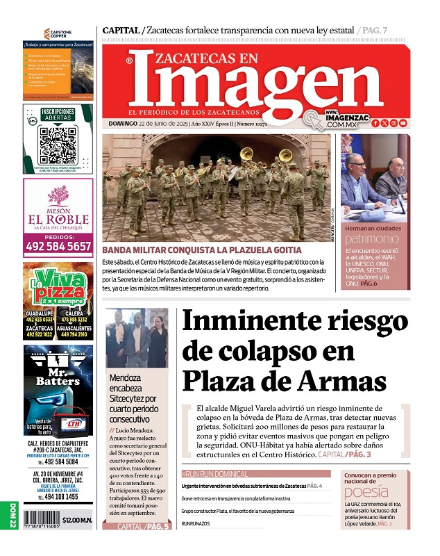 Imagen Zacatecas edición del 22 de junio de 2025