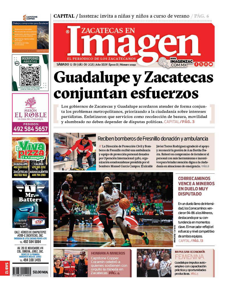 Imagen Zacatecas edición del 12 de julio de 2025