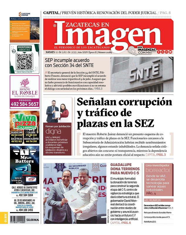 Imagen Zacatecas edición del 10 de julio de 2025