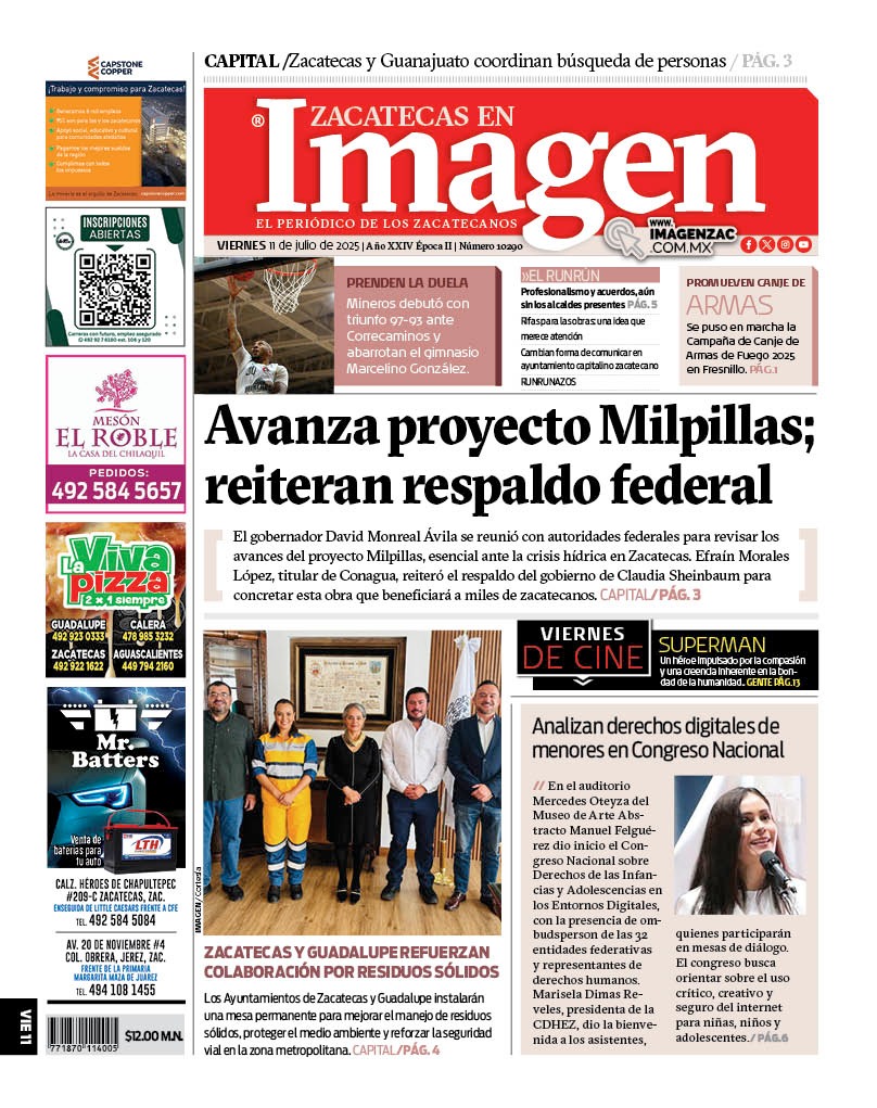 Imagen Zacatecas edición del 11 de julio de 2025
