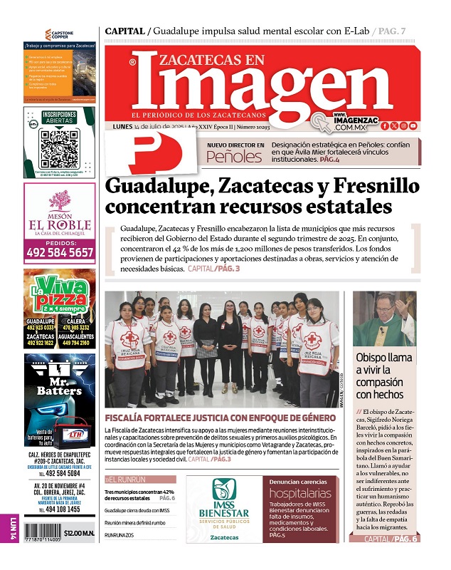 Imagen Zacatecas edición del 14 de julio de 2025