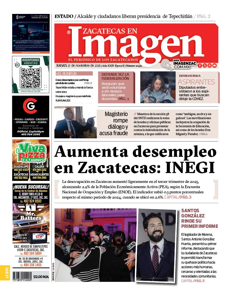 Imagen Zacatecas edición del 27 de noviembre de 2025
