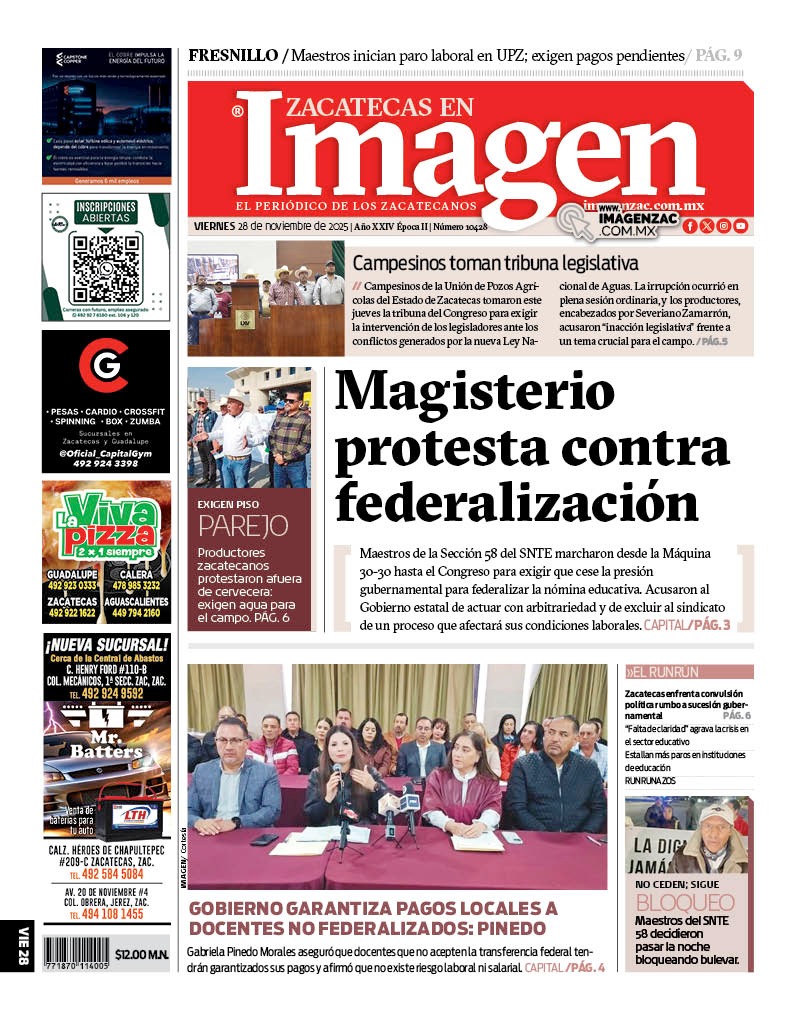 Imagen Zacatecas edición del 28 de noviembre de 2025