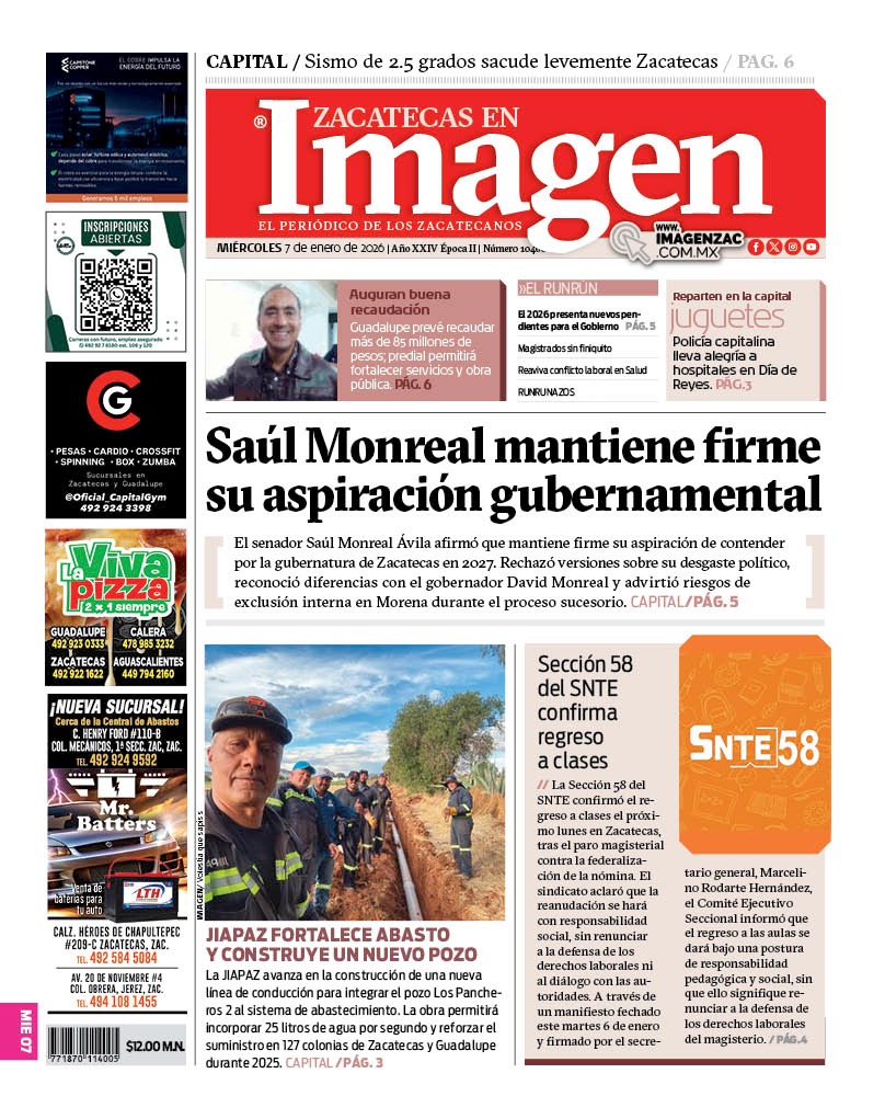Imagen Zacatecas edición del 07 de enero de 2026