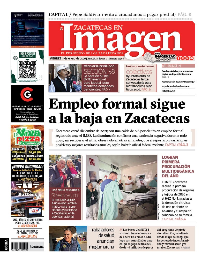 Imagen Zacatecas edición del 09 de enero de 2026