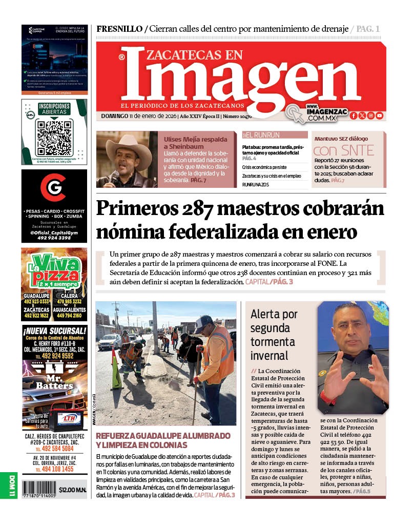 Imagen Zacatecas edición del 11 de enero de 2026