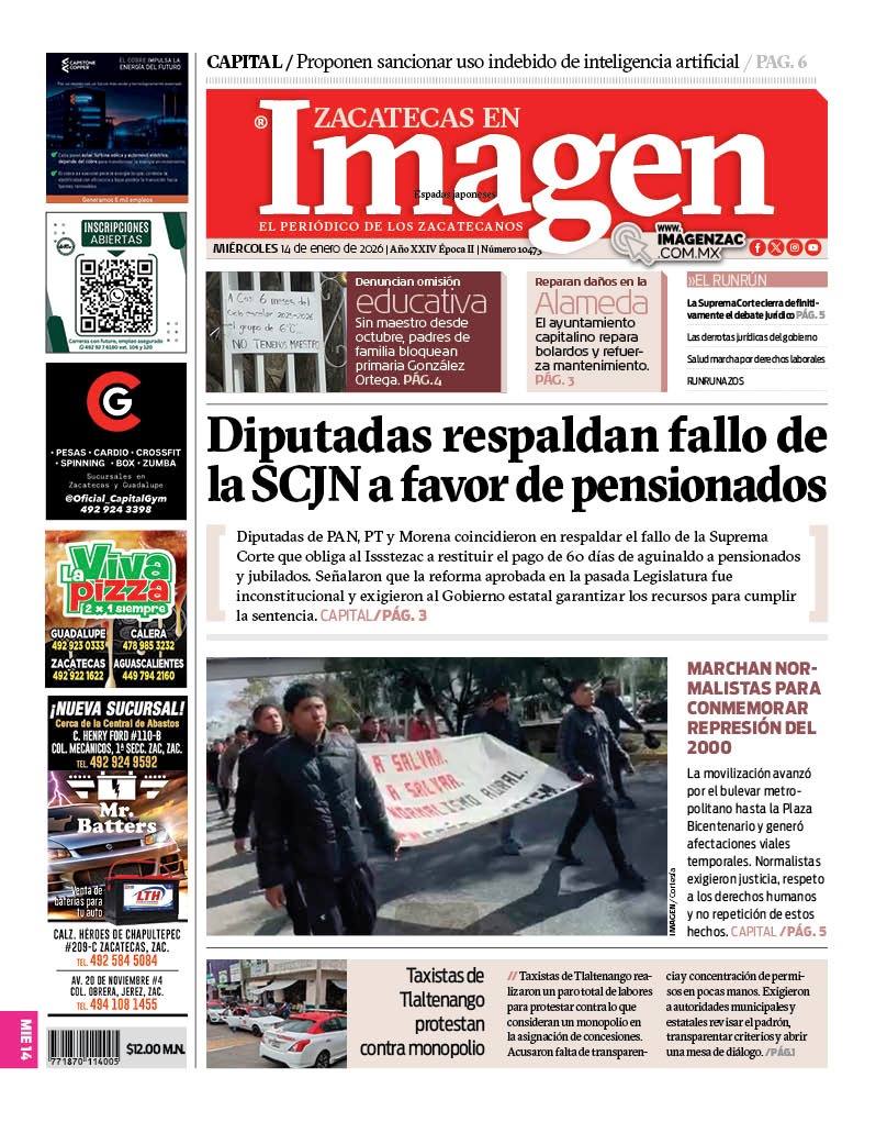 Imagen Zacatecas edición del 14 de enero de 2026
